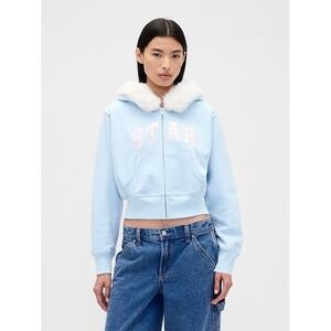 NWT Gap × Sandy Liang Vegan Fur-Trim Crop Zip Hoodie